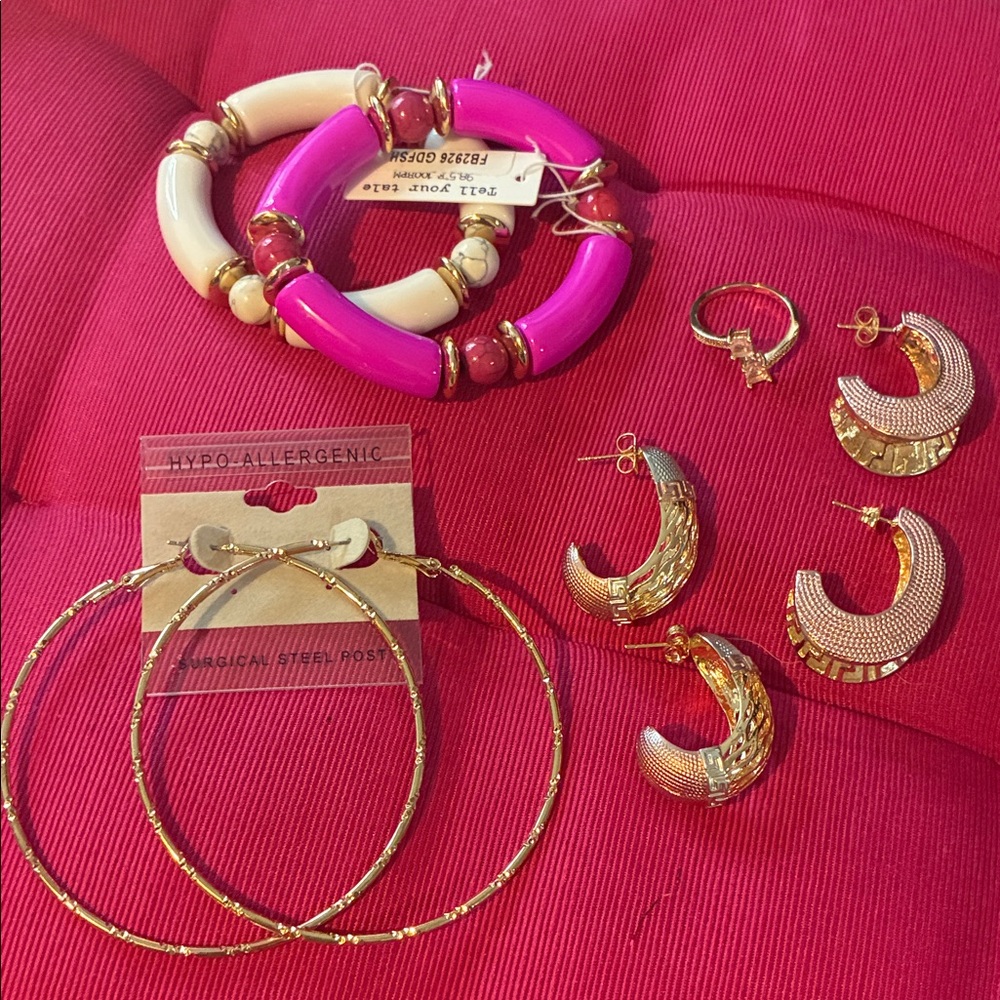 Gold plated and Pink Hoop Earring Set bundle
